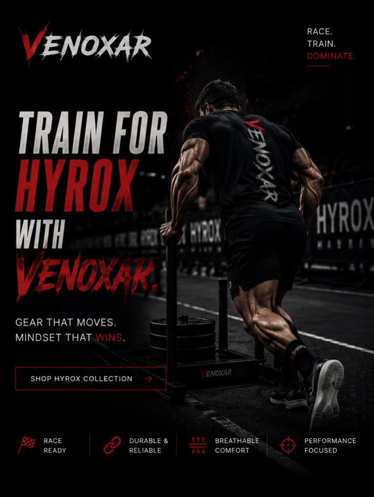Premium Venoxar gym wear for Hyrox athletes, designed for maximum durability