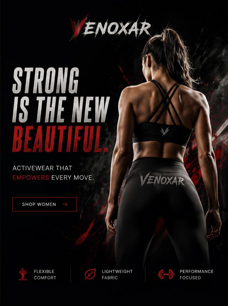 "Premium Venoxar gym wear for women, designed for flexibility and strength"