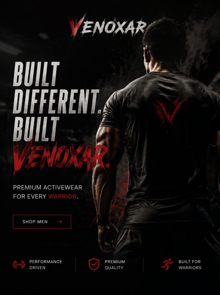 Premium Venoxar gym wear for men designed for high-performance training